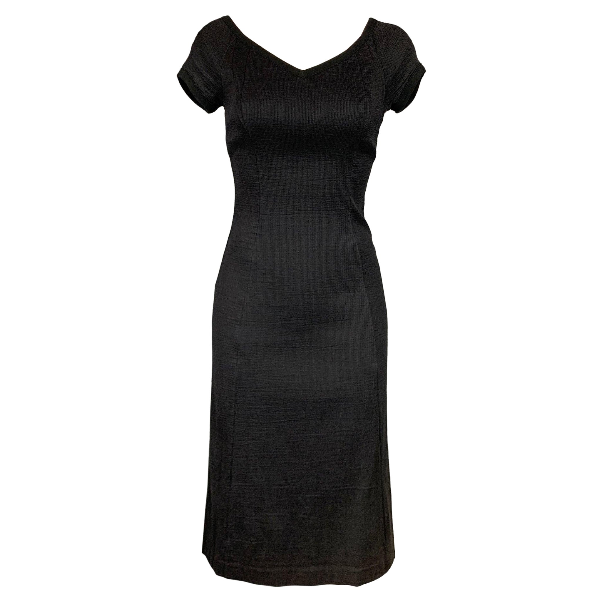NARCISO RODRIGUEZ Size 2 Black Ribbed Cotton / Polyamide V-neck Dress For Sale