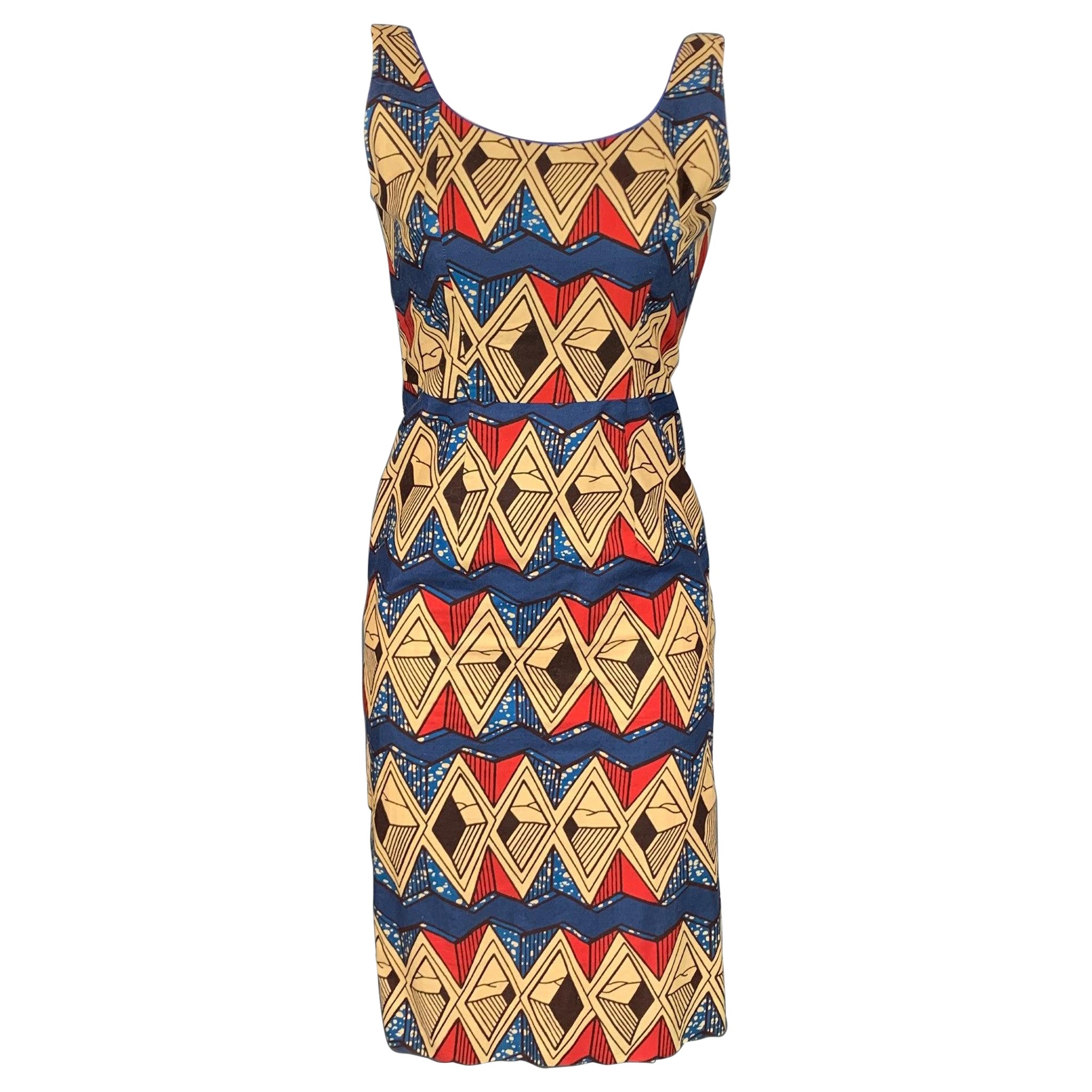 STELLA JEAN Size 6 Multi-Color Abstract Cotton Sleeveless Dress For Sale