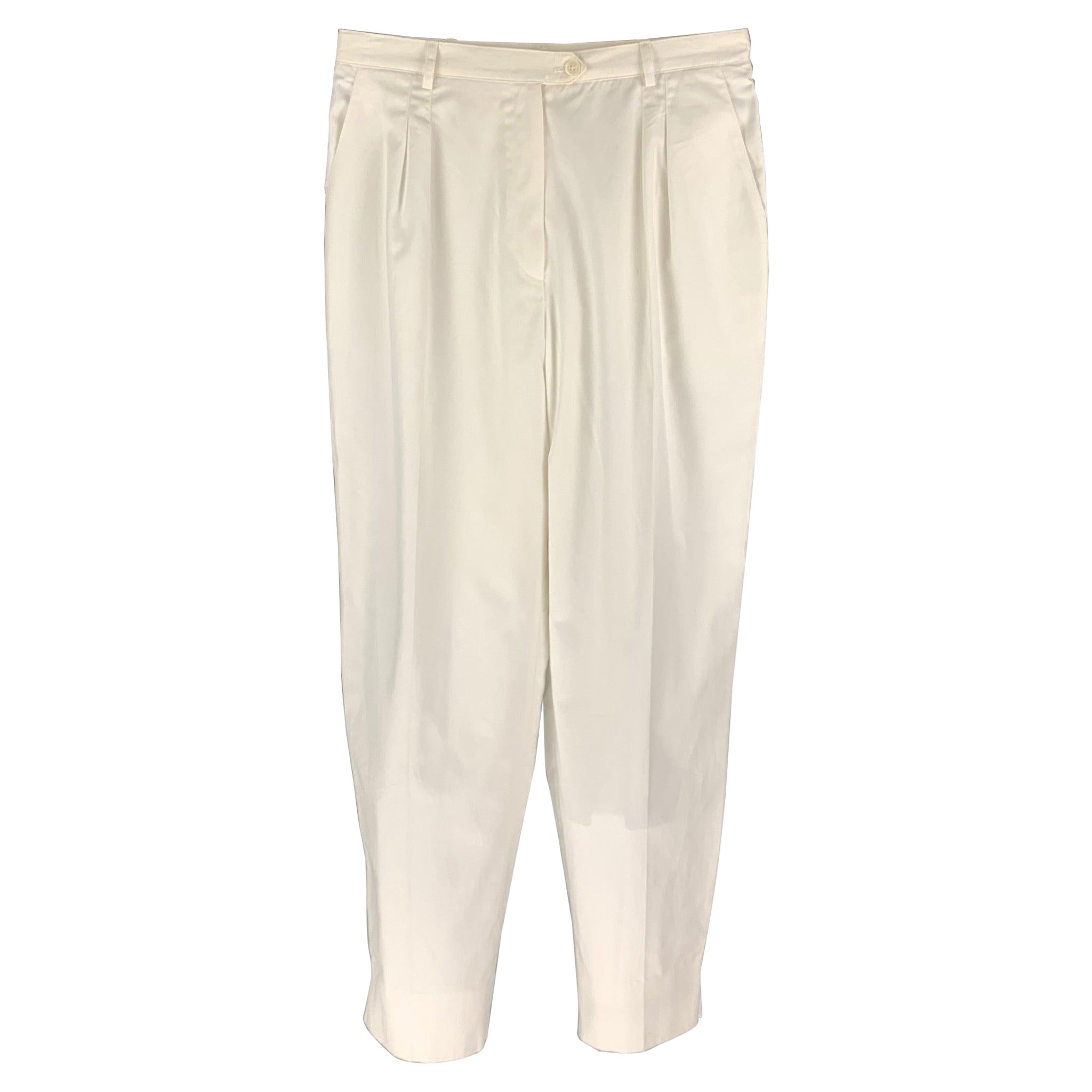 CHRISTIAN DIOR - Pantalon blanc plissé à taille haute et à jambes larges, taille 31 en vente