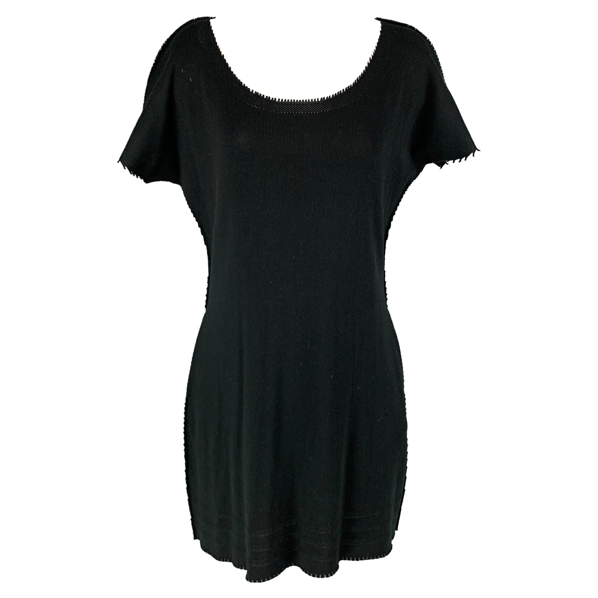ISSEY MIYAKE Size M Black Knitted Raw Edged Shift Dress For Sale