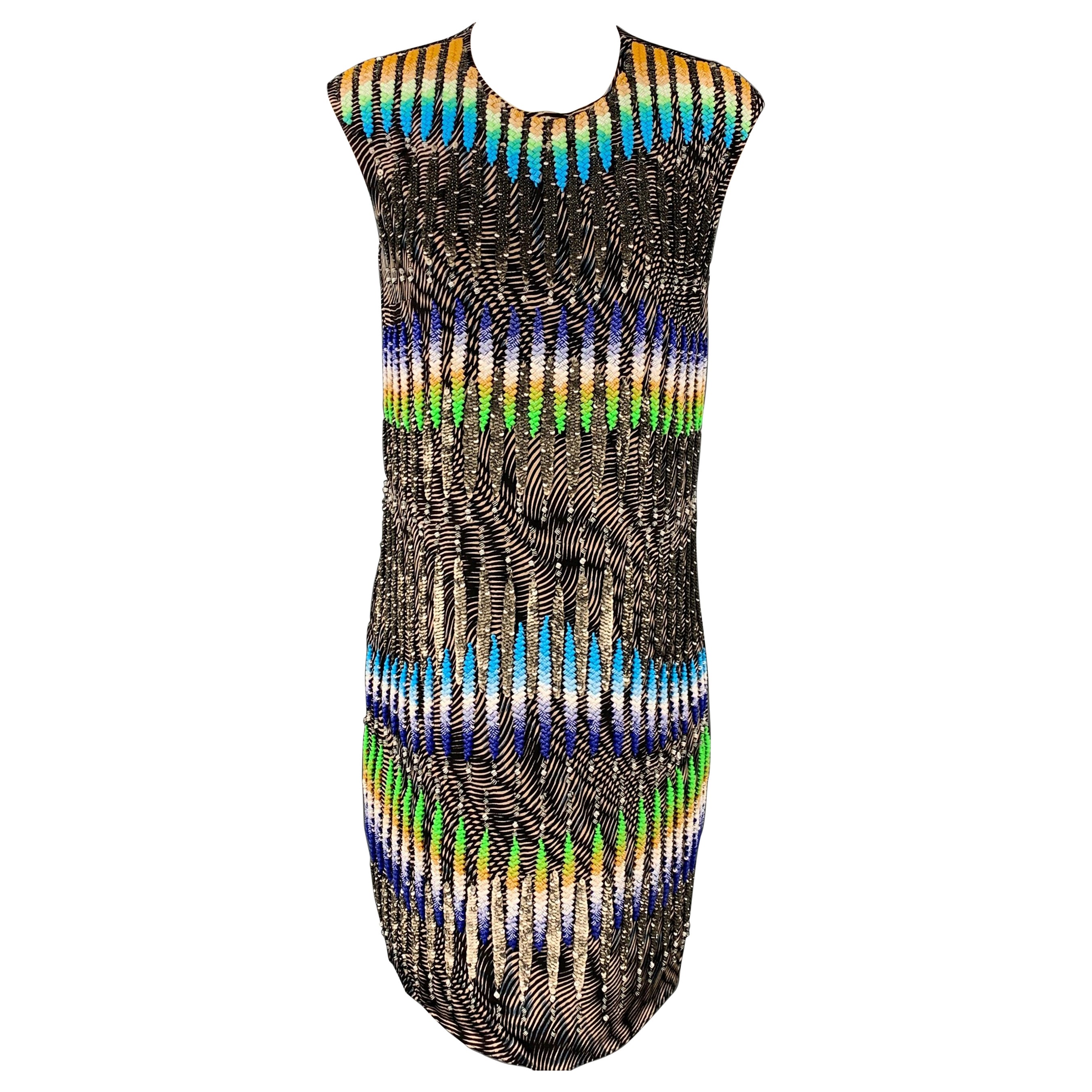PETER PILOTTO Size 6 Multi-Color Sequined Beaded Silk Shift Dress For Sale