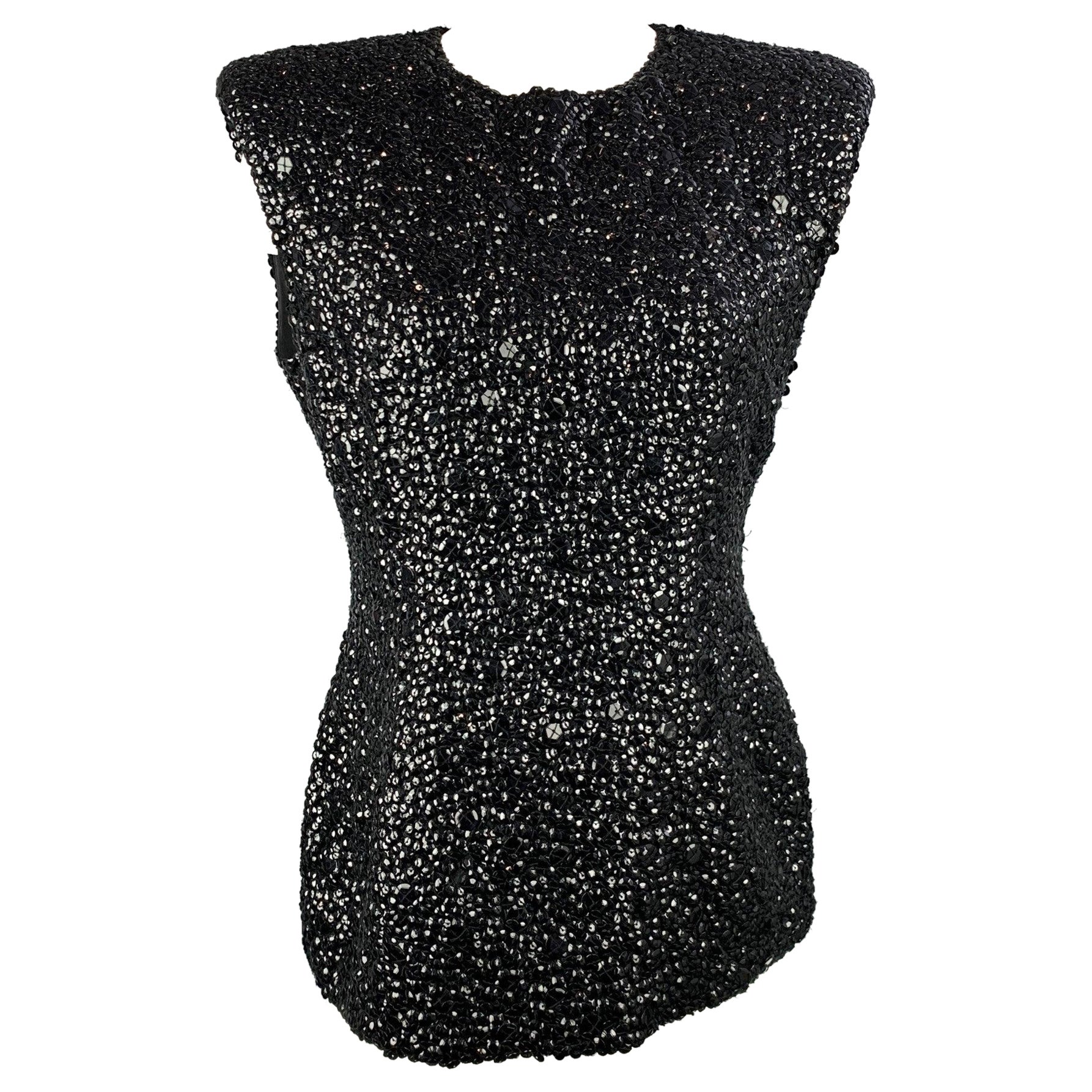 DRIES VAN NOTEN Size 6 Black Sequined Textured Viscose Dress Top For Sale