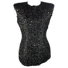 DRIES VAN NOTEN Size 6 Black Sequined Textured Viscose Dress Top
