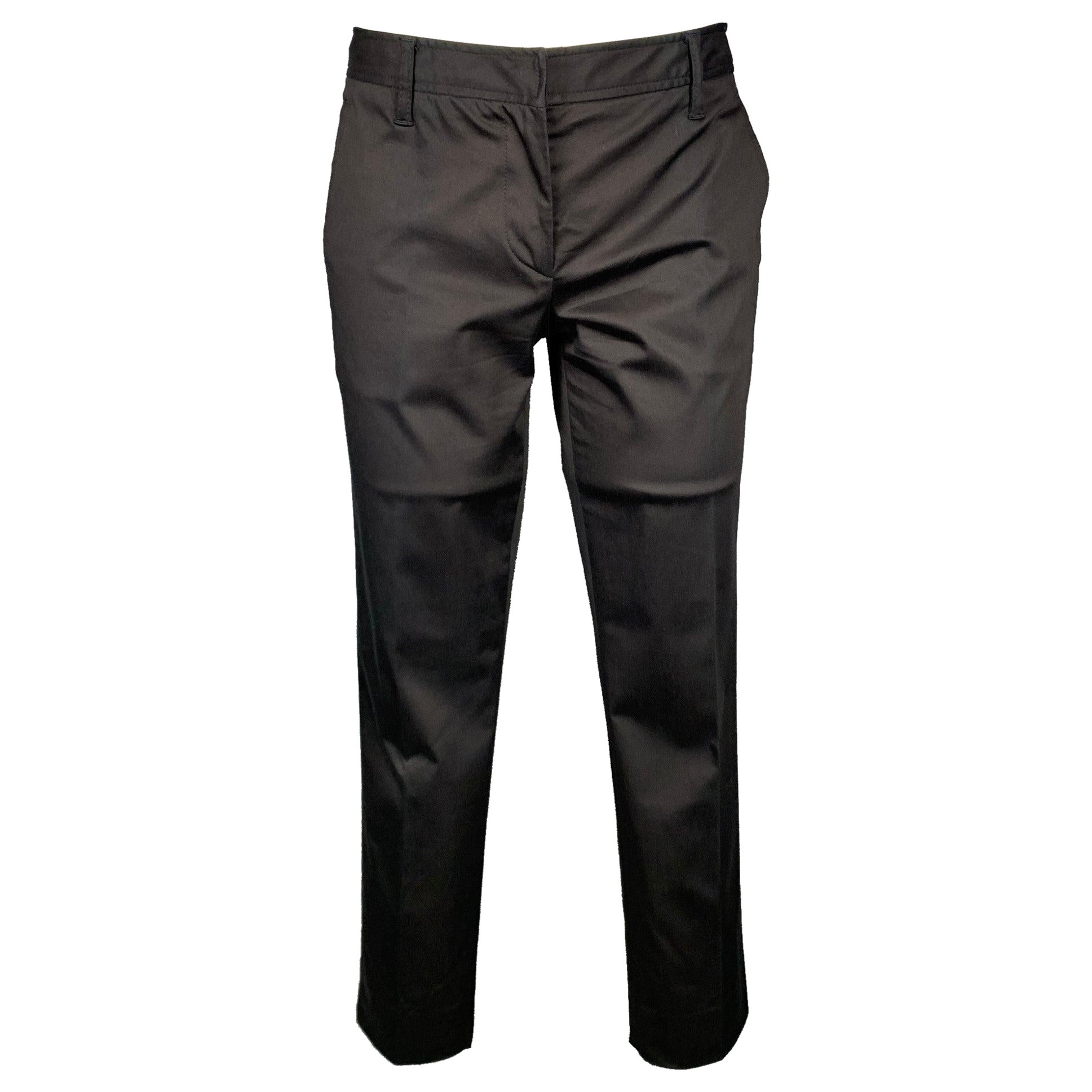 MIU MIU Taille 2 Pantalon habillé en coton mélangé noir à jambe étroite en vente
