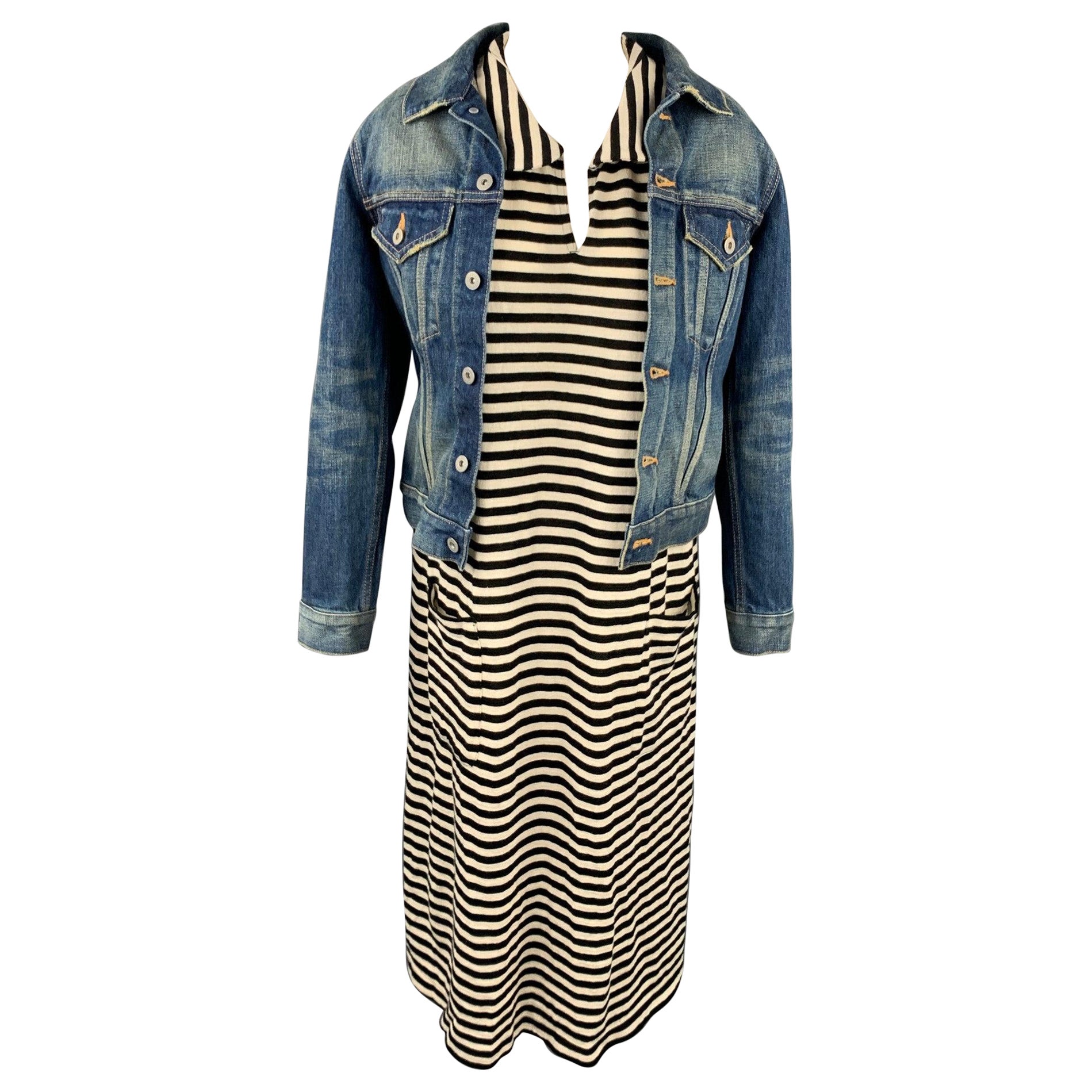 JUNYA WATANABE Size S Black & White Stripe Jersey Layered Denim Jacket Dress For Sale