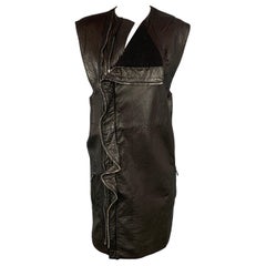 HAIDER ACKERMANN Size S Black Leather Double Zipper Long Vest