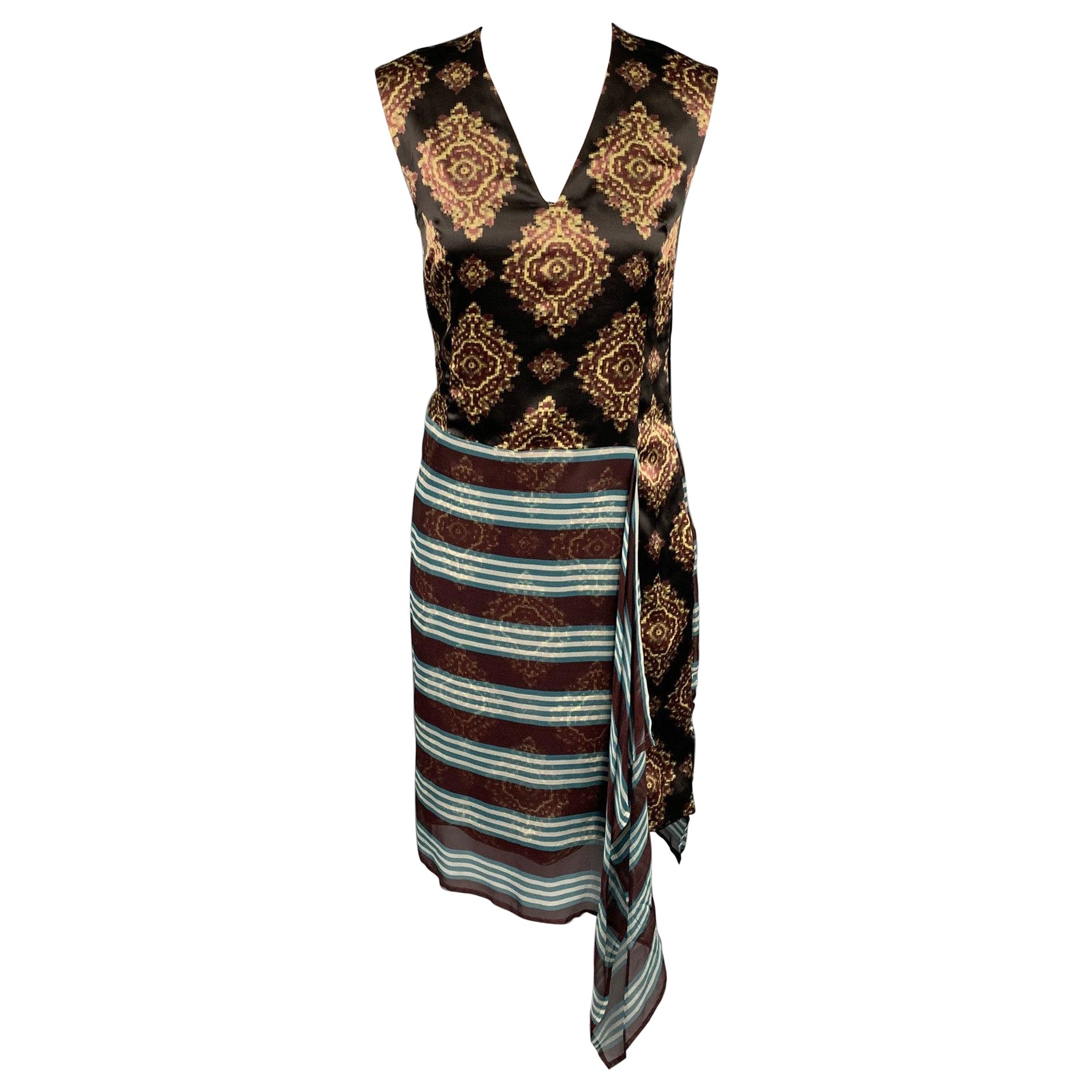 DRIES VAN NOTEN Size 2 Multi-Color Print Silk Sleeveless Shift Dress For Sale
