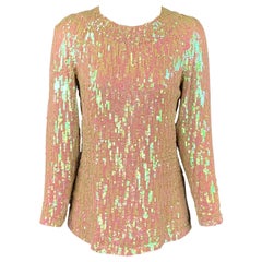 DRIES VAN NOTEN Taille 8 Iridescent & Nude Sequin Soie Top