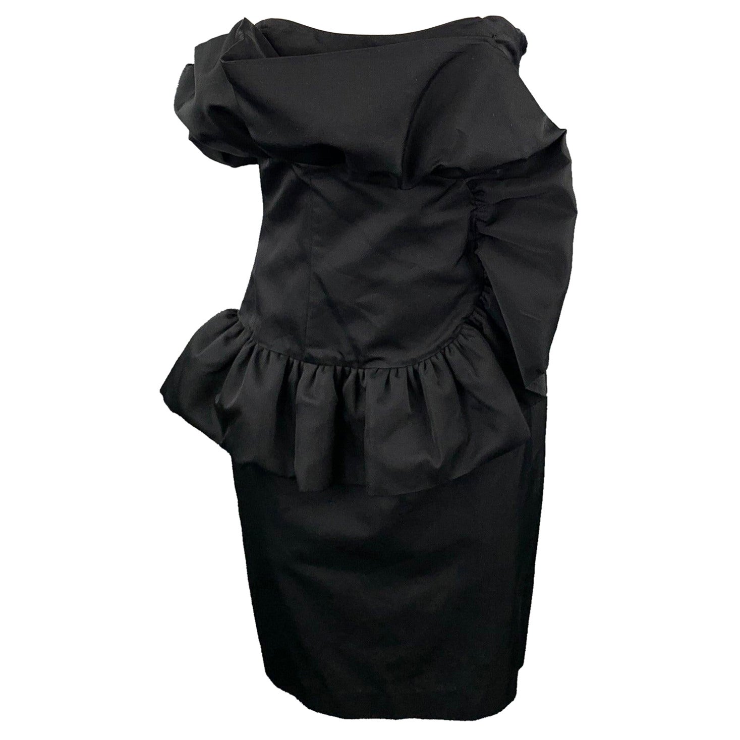GIAMBATTISTA VALLI Size 8 Black Cotton / Silk Ruffled Strapless Dress For Sale