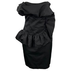 GIAMBATTISTA VALLI trägerloses Kleid aus schwarzer Baumwolle / Seide mit Rüschen, Größe 8