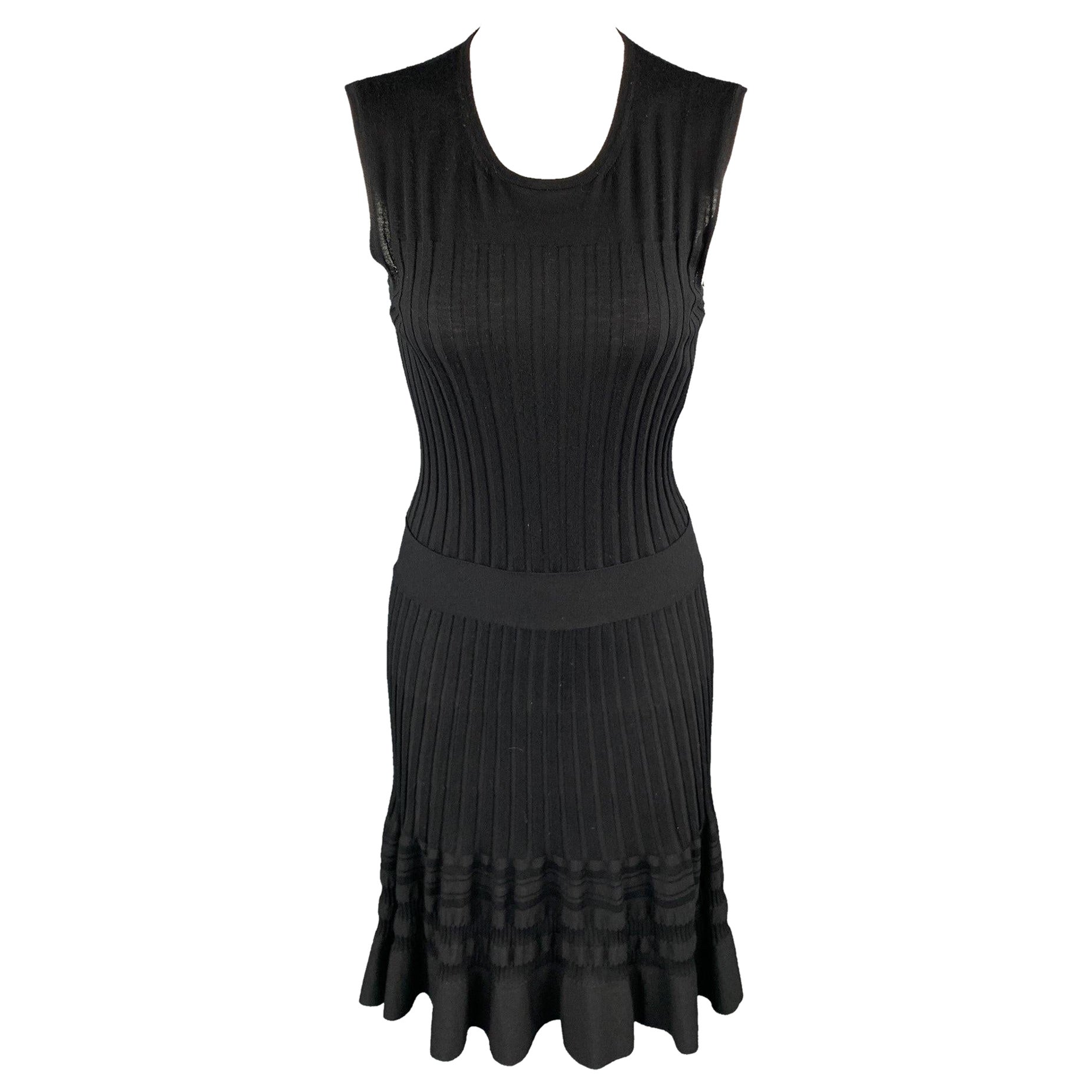 EMILIO PUCCI Size L Black Ribbed Knit Virgin Wool Sleeveless Dress For Sale