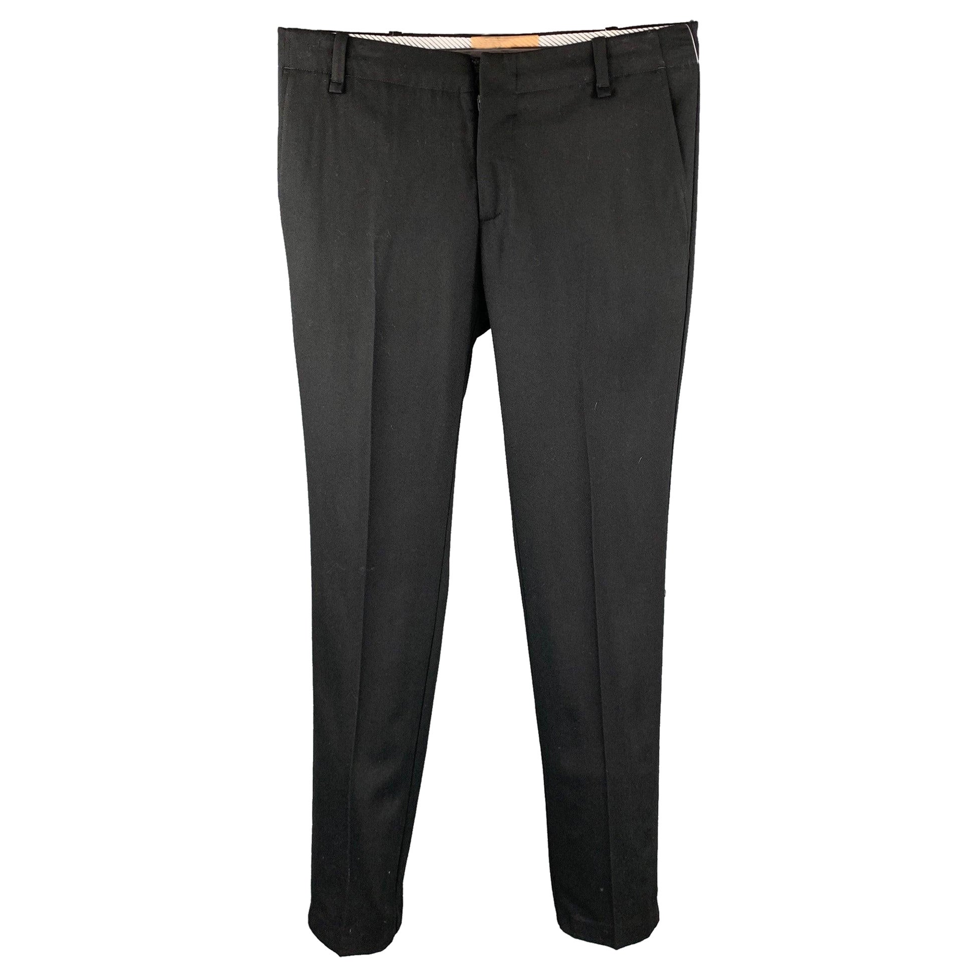 JOHN GALLIANO Size 32 Black Wool Blend Zip Fly Dress Pants For Sale