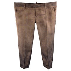 Used DSQUARED2 Size 8 Brown Jacquard Silk Cropped Dress Pants
