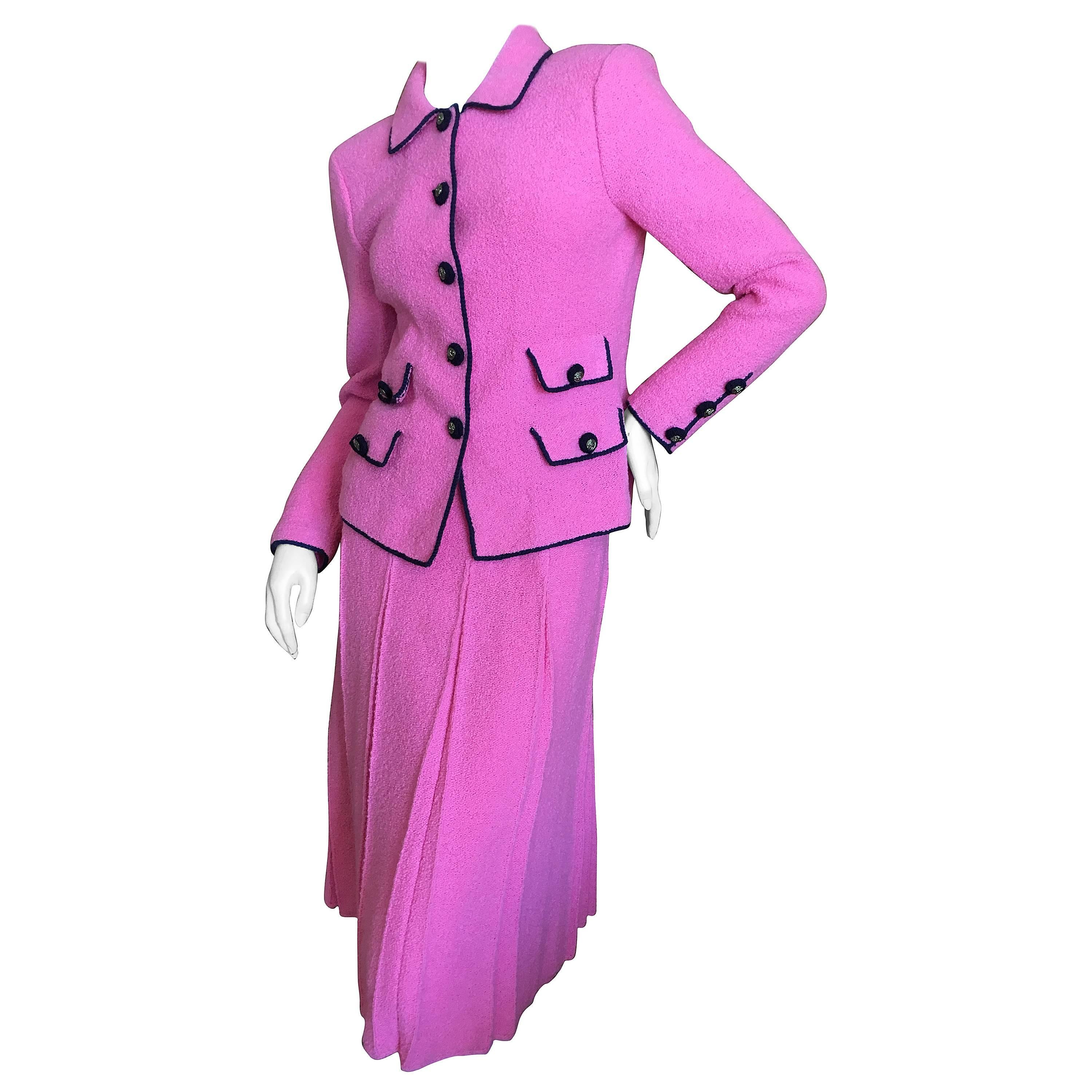 Adolfo 1980 Pink Knit Suit For Sale
