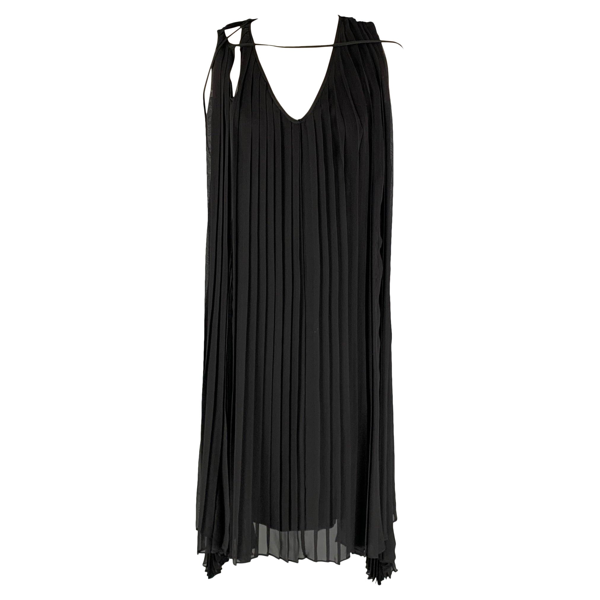 HUSSEIN CHALAYAN Size M Black Silk Pleated A-Line Dress For Sale