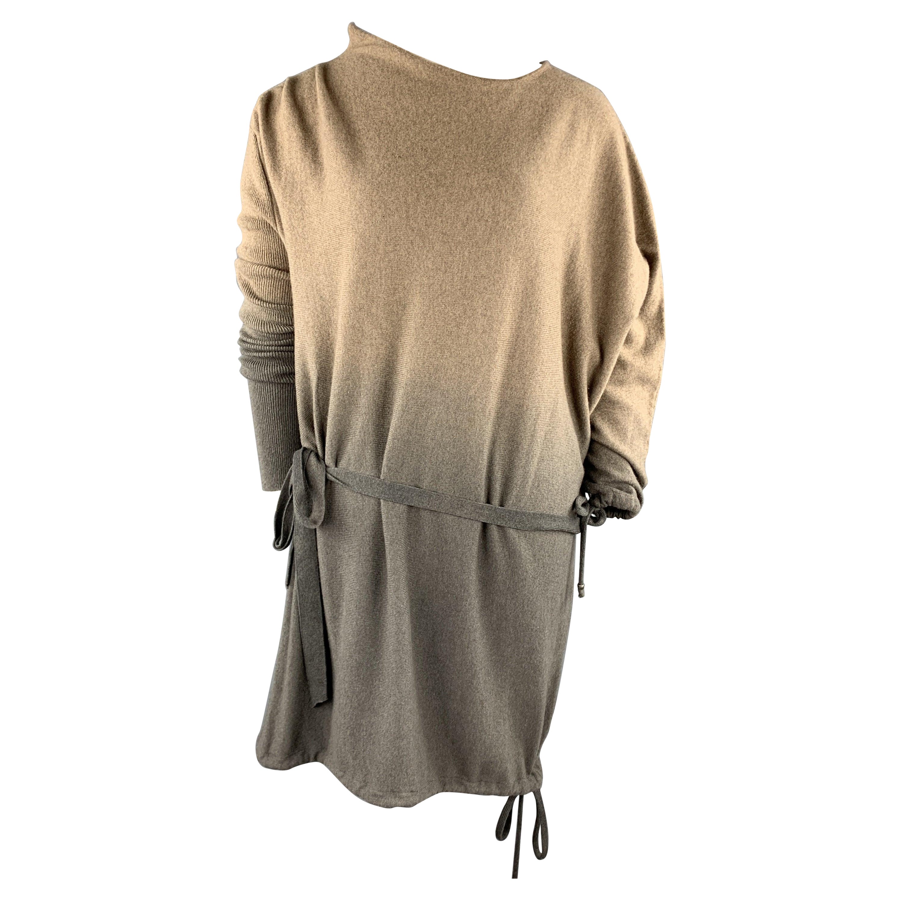 HENRY BEGUELIN Size M Taupe & Grey Ombre Asymmetrical Cashmere Dress For Sale