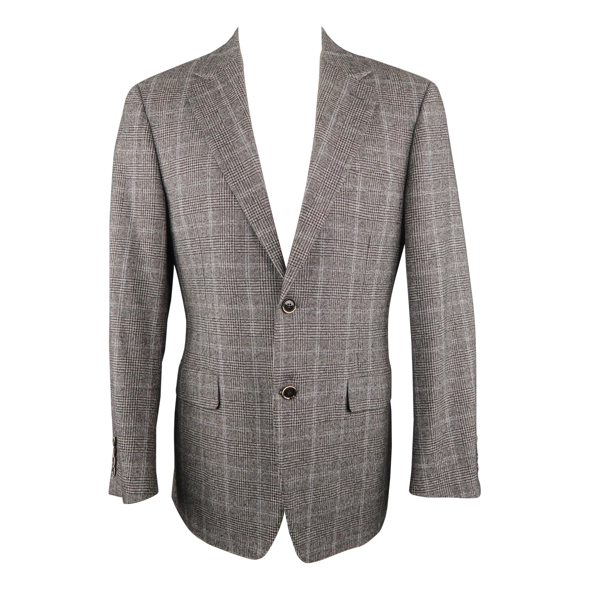 CANALI 40 Regular Grau & Schwarz Glenplaid-Woll aus Glenplaid  Baumwoll-Sportmantel im Angebot