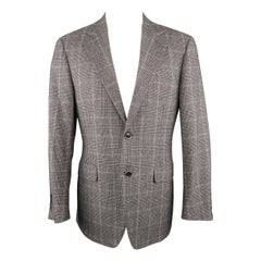 CANALI 40 Regular Grey & Black Glenplaid Wool  Cotton Sport Coat