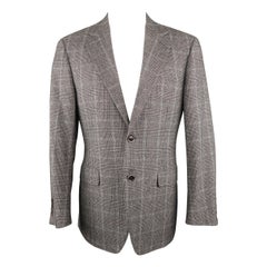 CANALI 40 Regular Grau & Schwarz Glenplaid-Woll aus Glenplaid  Baumwoll-Sportmantel