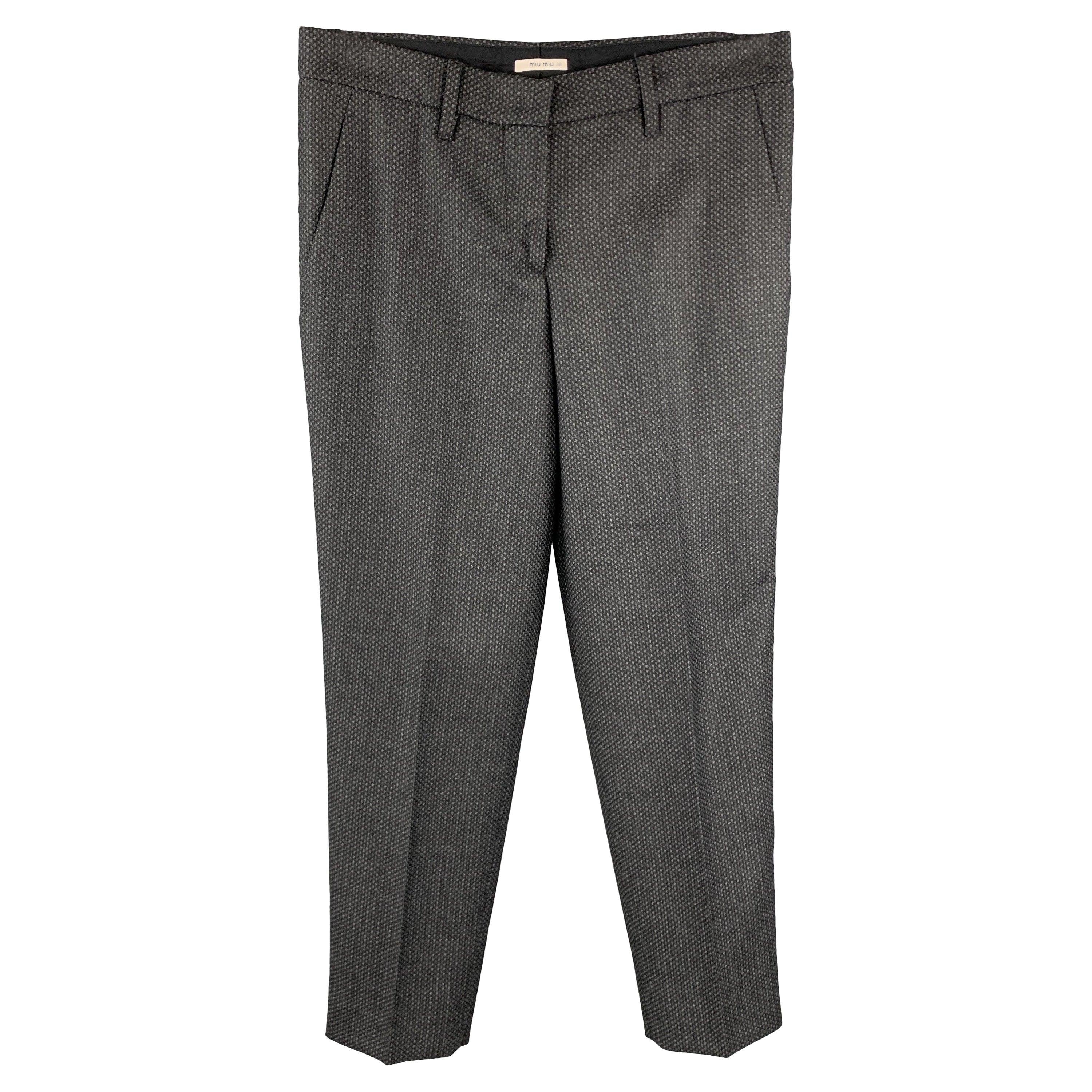 MIU MIU Size 2 Grey Houndstooth Wool Dress Pants For Sale