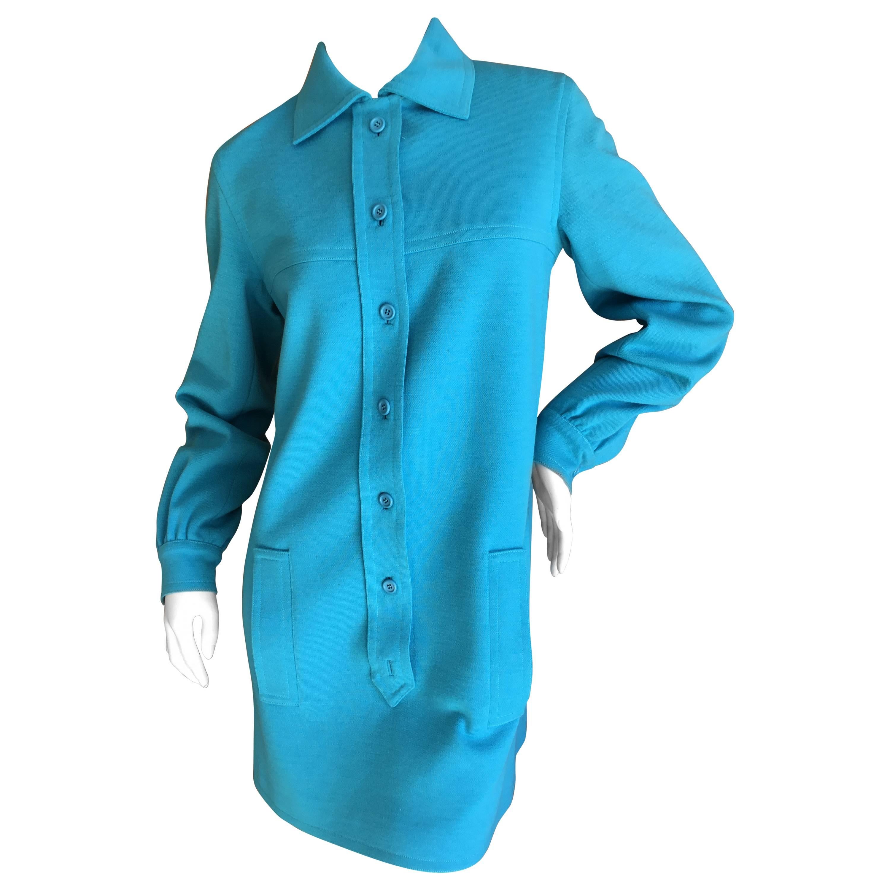Yves Saint Laurent Rive Gauche 1970's Turquoise Chemise Dress For Sale