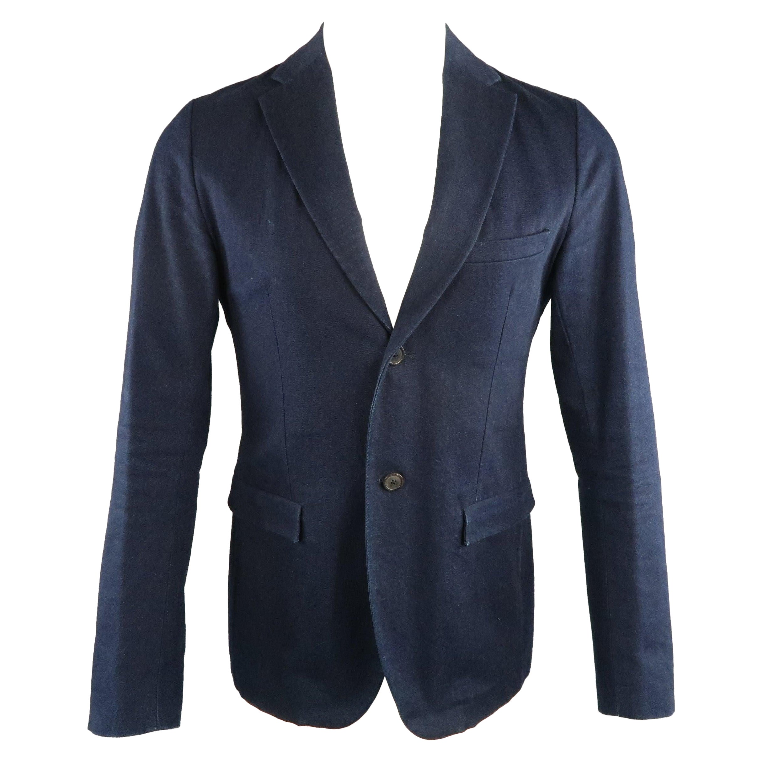 JIL SANDER 38 Indigo Solid Denim Sport Coat Jacket For Sale