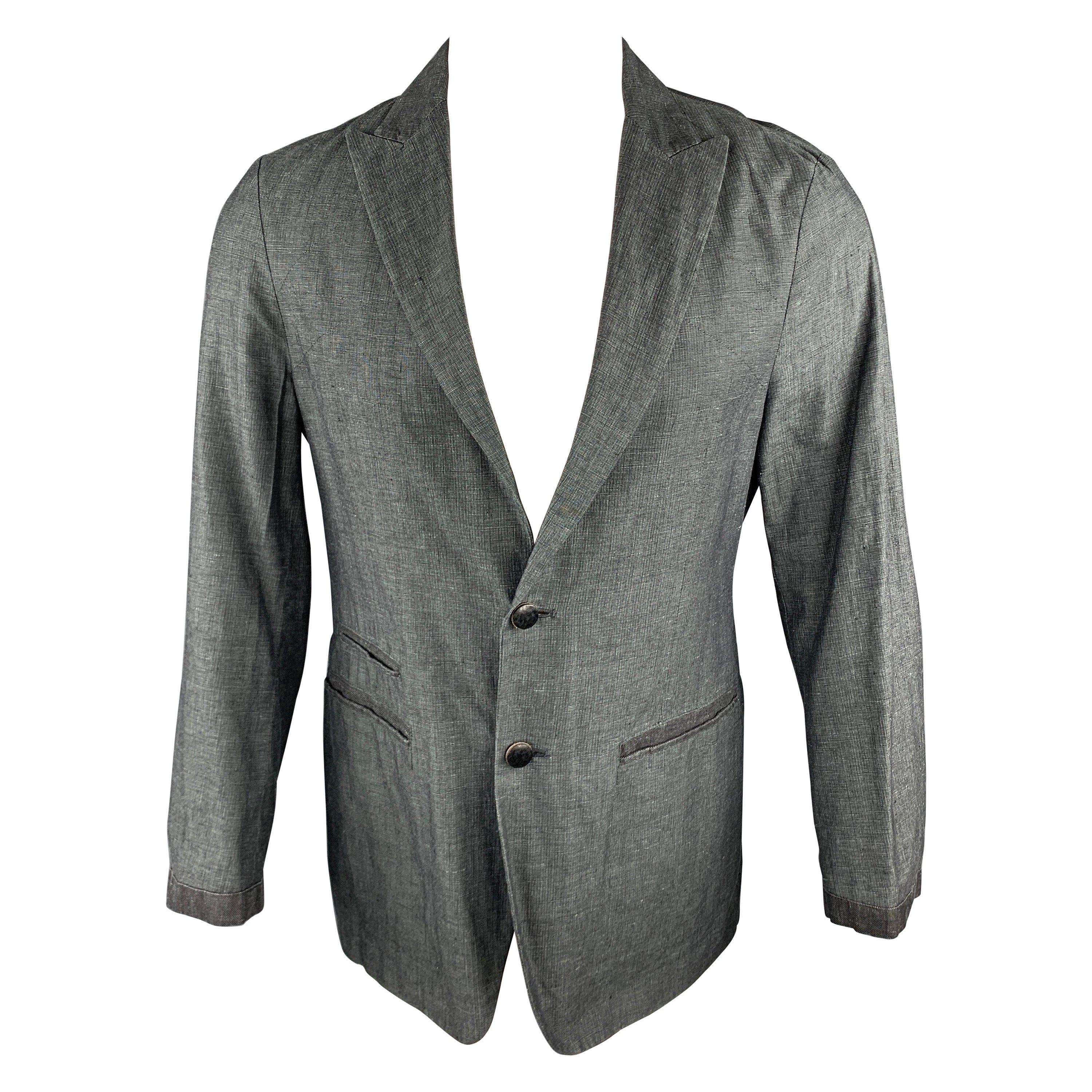JOHN VARVATOS Size 36 Dark Gray Heather Linen / Cotton Sport Coat For Sale