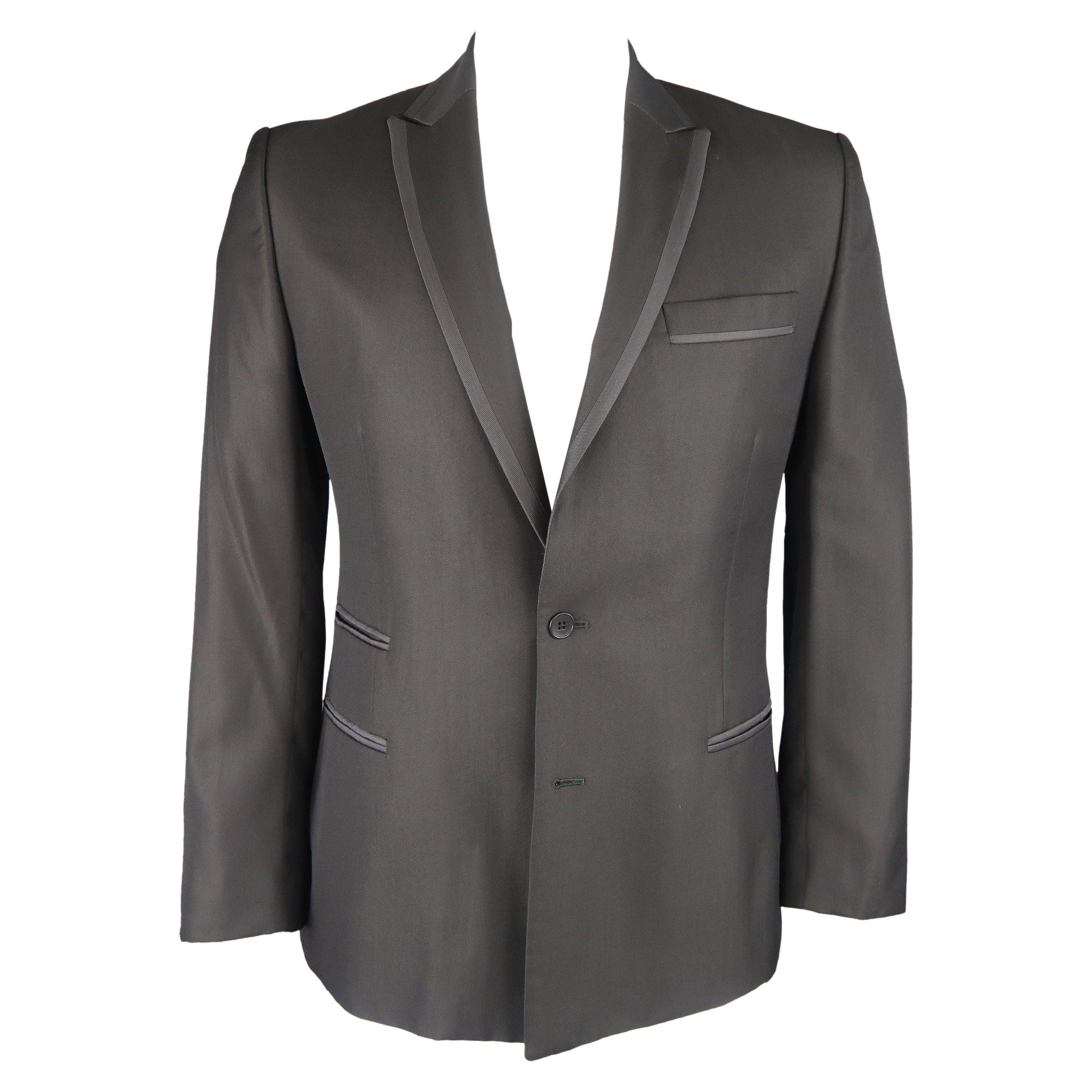 JUST CAVALLI 42 Black Wool Blend Satin Piping Peak Lapel Sport Coat Jacket For Sale