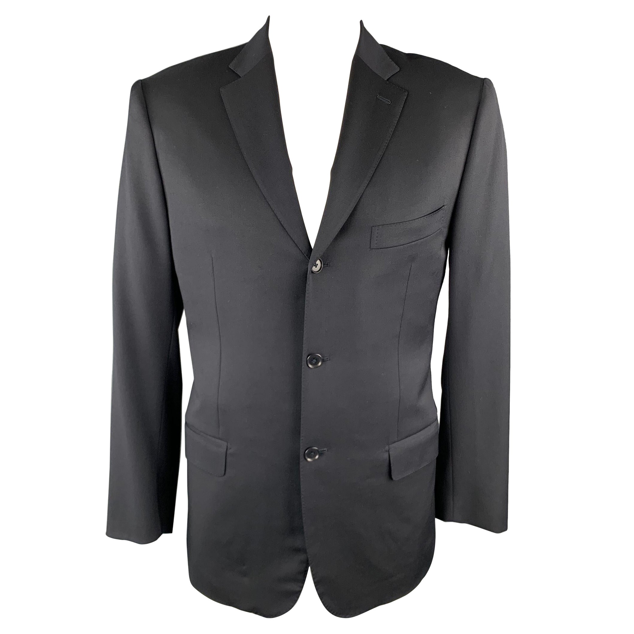 ISAIA 42 Long Black Wool Notch Lapel  Sport Coat For Sale