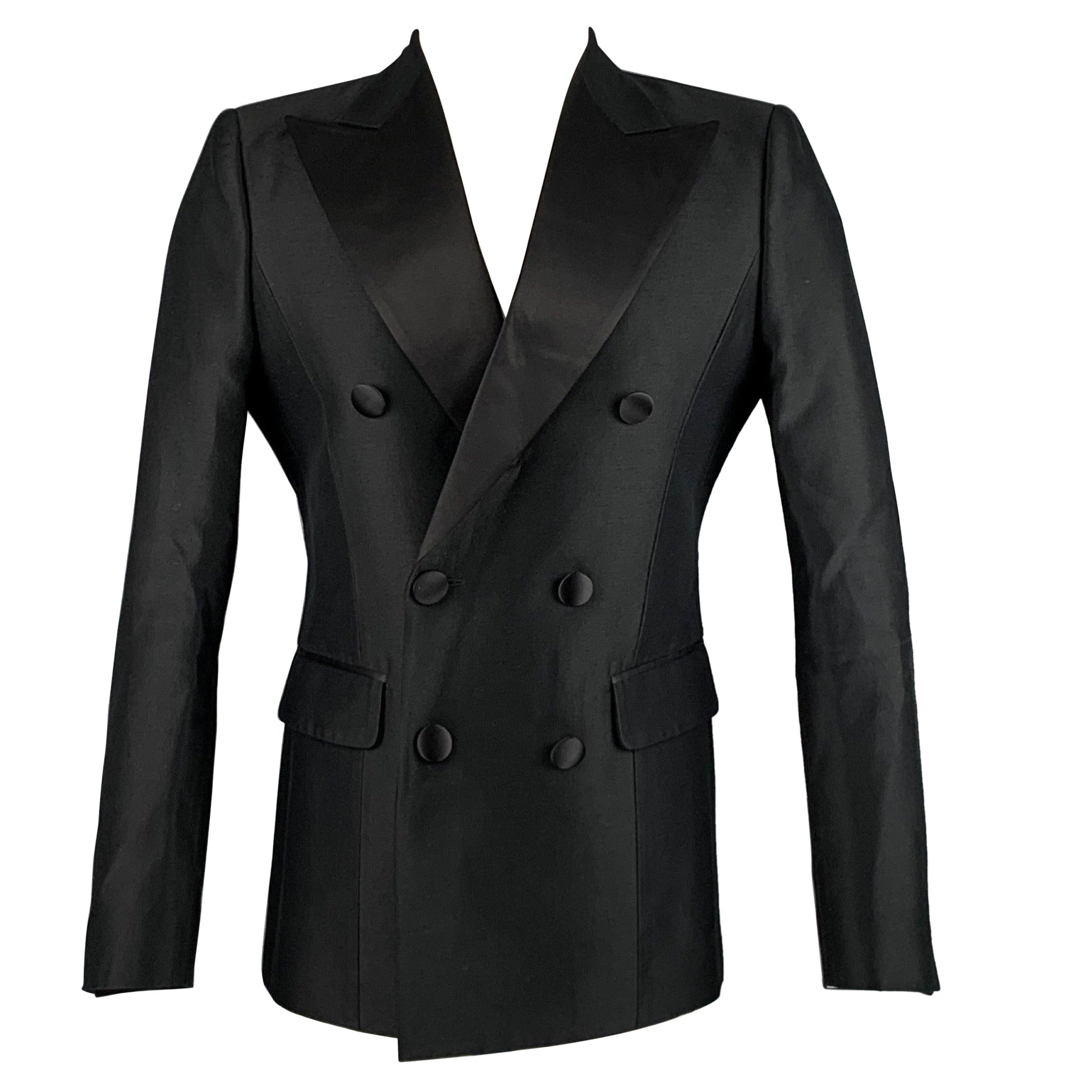 DSQUARED2 Size 38 Black Wool Silk Double Breasted Sport Coat For Sale