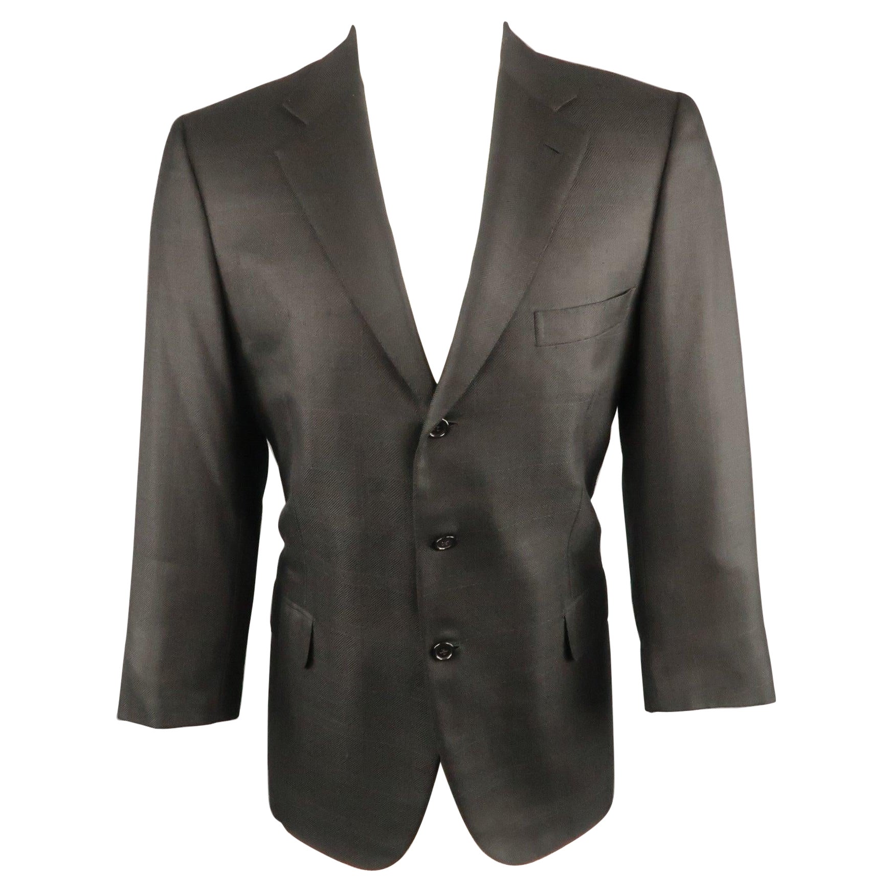 BRIONI Size 42 Black Wool Blend Windowpane Sport Coat For Sale