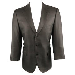 Used BRIONI Size 42 Black Wool Blend Windowpane Sport Coat