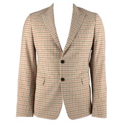 Used PRADA Size 42 Beige Red Black Window Pane Wool Mohair Sport Coat