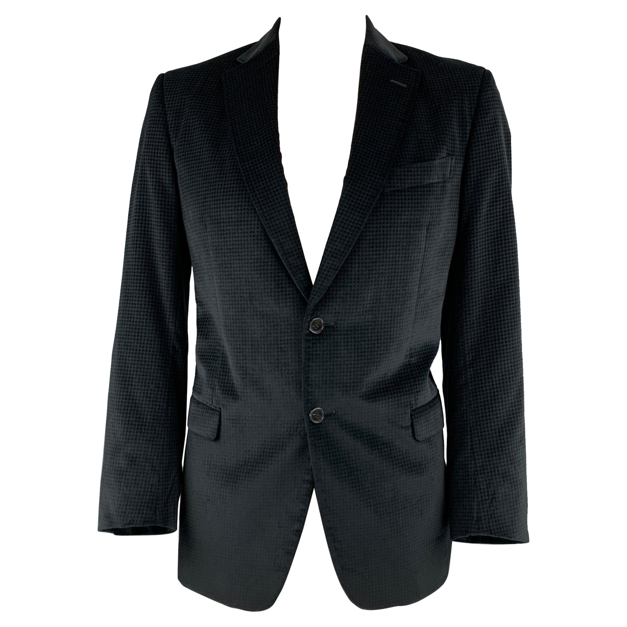 ERMENEGILDO ZEGNA Size 44 Black Houndstooth Cotton Silk Sport Coat