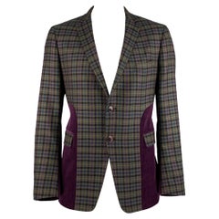 ETRO Size 46 Multi-Color Purple Plaid Wool Notch Lapel Sport Coat