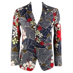 DSQUARED2 Size 42 Navy Multi-Color Floral Cotton Elastane Sport Coat