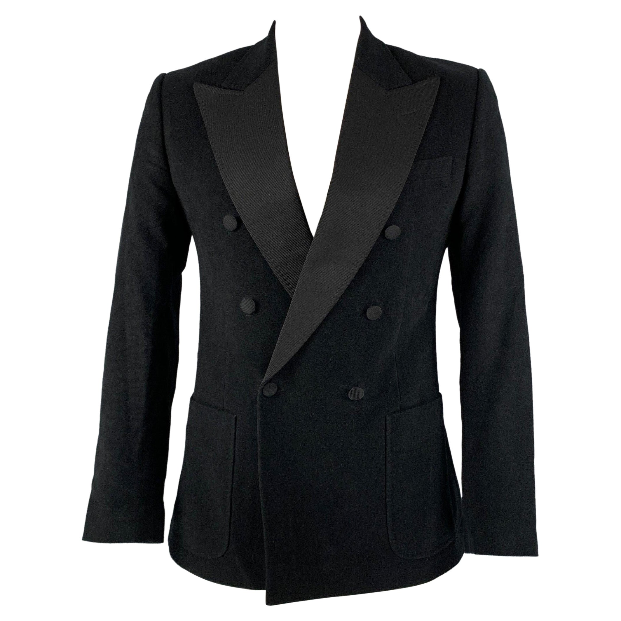 DOLCE & GABBANA Size 42 Black Cotton Blend Peak Lapel Sport Coat For Sale