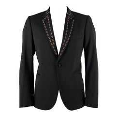 PAUL SMITH Size 44 Black Embroidery Wool Elastane Tuxedo Sport Coat