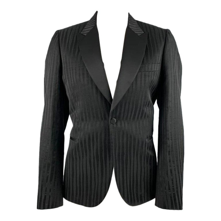 PAUL SMITH Size 44 Black Stripe Viscose Cotton Peak Lapel Sport Coat For Sale