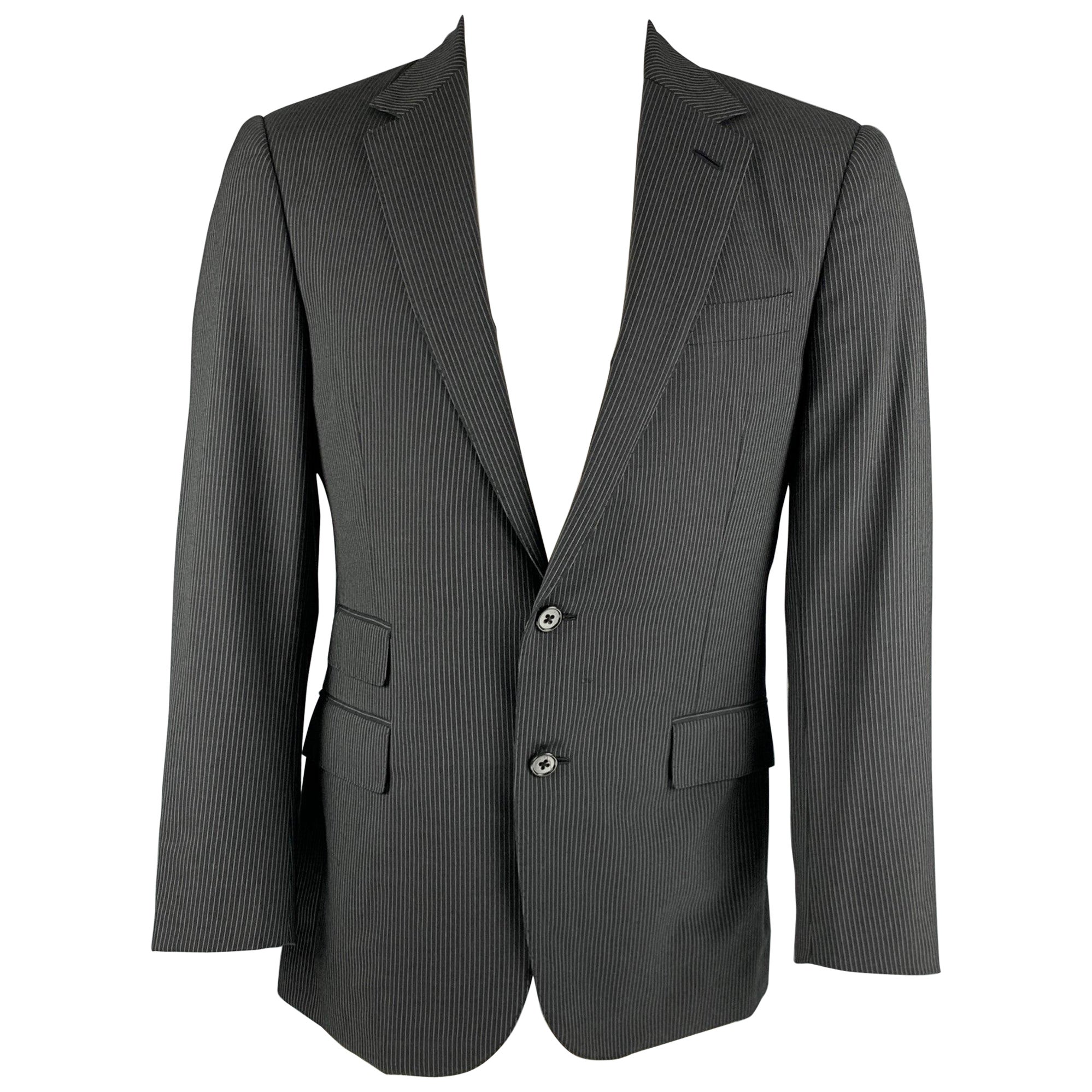 RALPH LAUREN Size 38 Black Grey Pinstripe Wool Single Breasted Sport Coat For Sale