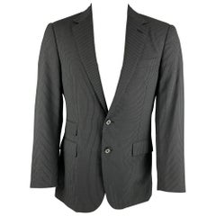 RALPH LAUREN Cappotto sportivo monopetto in lana gessato nero grigio taglia 38