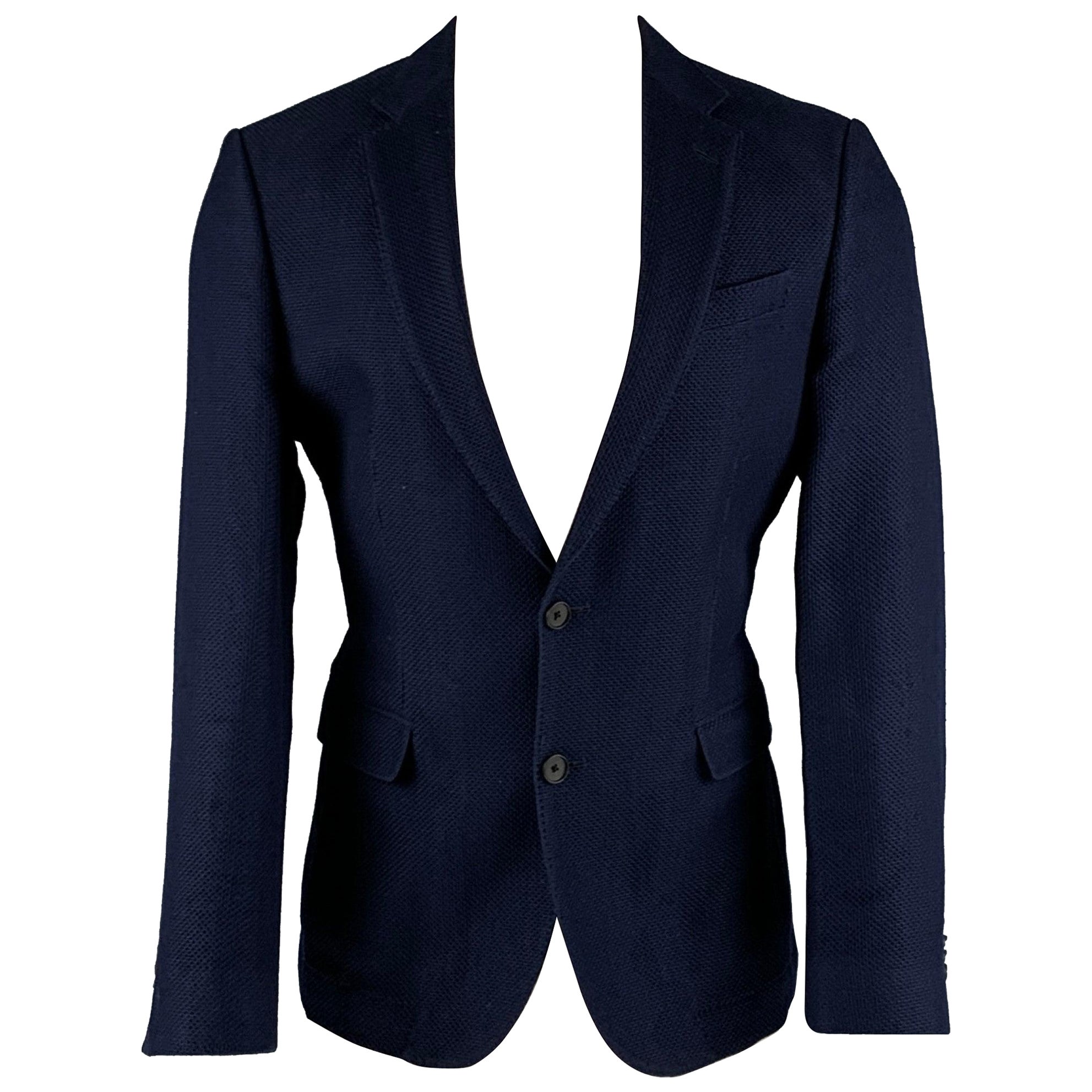 HUGO BOSS Size 40 Navy Textured Virgin Wool Blend Sport Coat For Sale