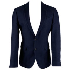 HUGO BOSS Size 40 Navy Textured Virgin Wool Blend Sport Coat