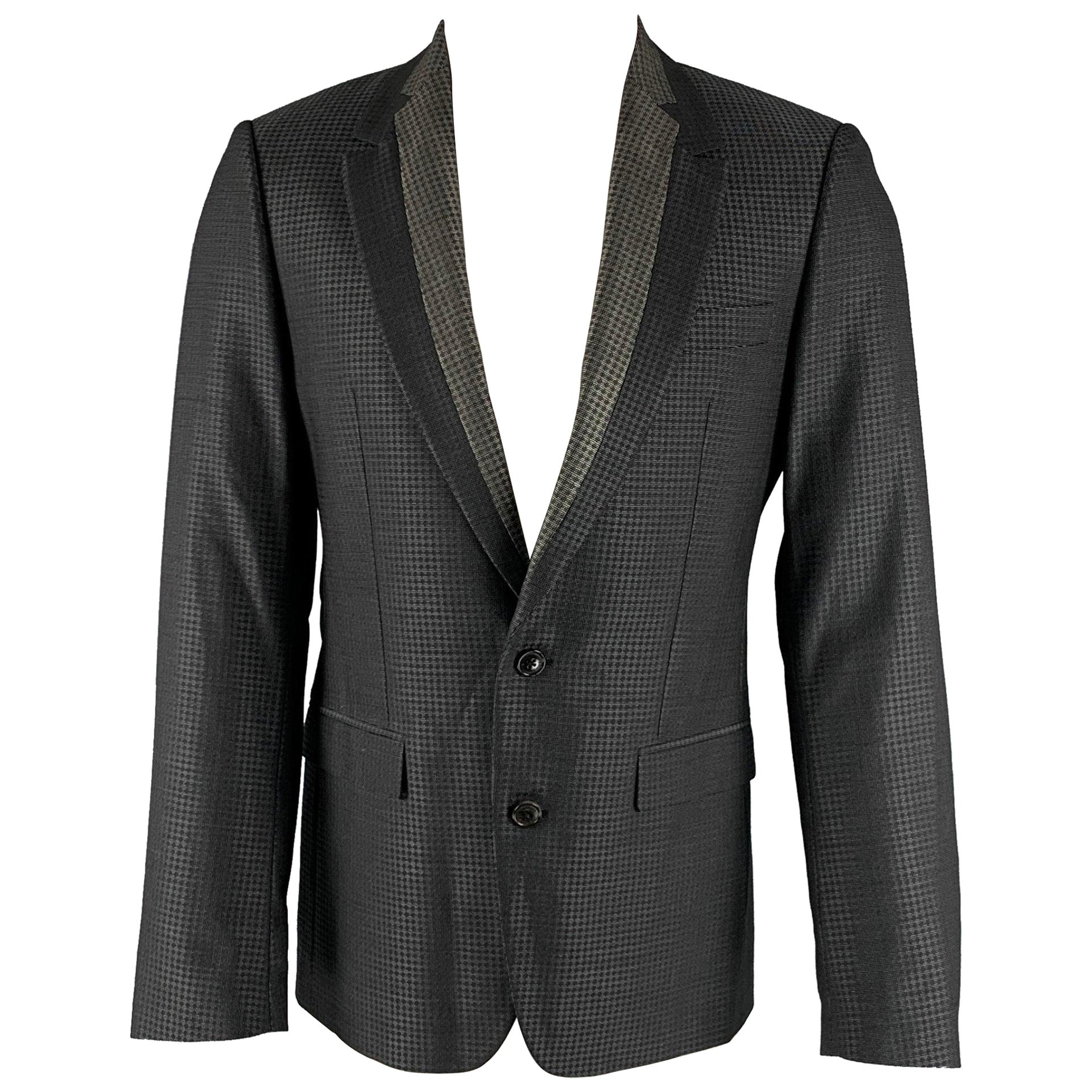 VIKTOR & ROLF Size 38 Grey Black Plaid Wool Silk Notch Lapel Sport Coat For Sale