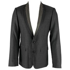 VIKTOR & ROLF Taille 38 Manteau de sport gris noir à carreaux en laine et soie à revers échancré