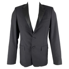 PRADA Taglia 38 Regular Navy Solid Wool Mohair Notch Lapel Sport Coat