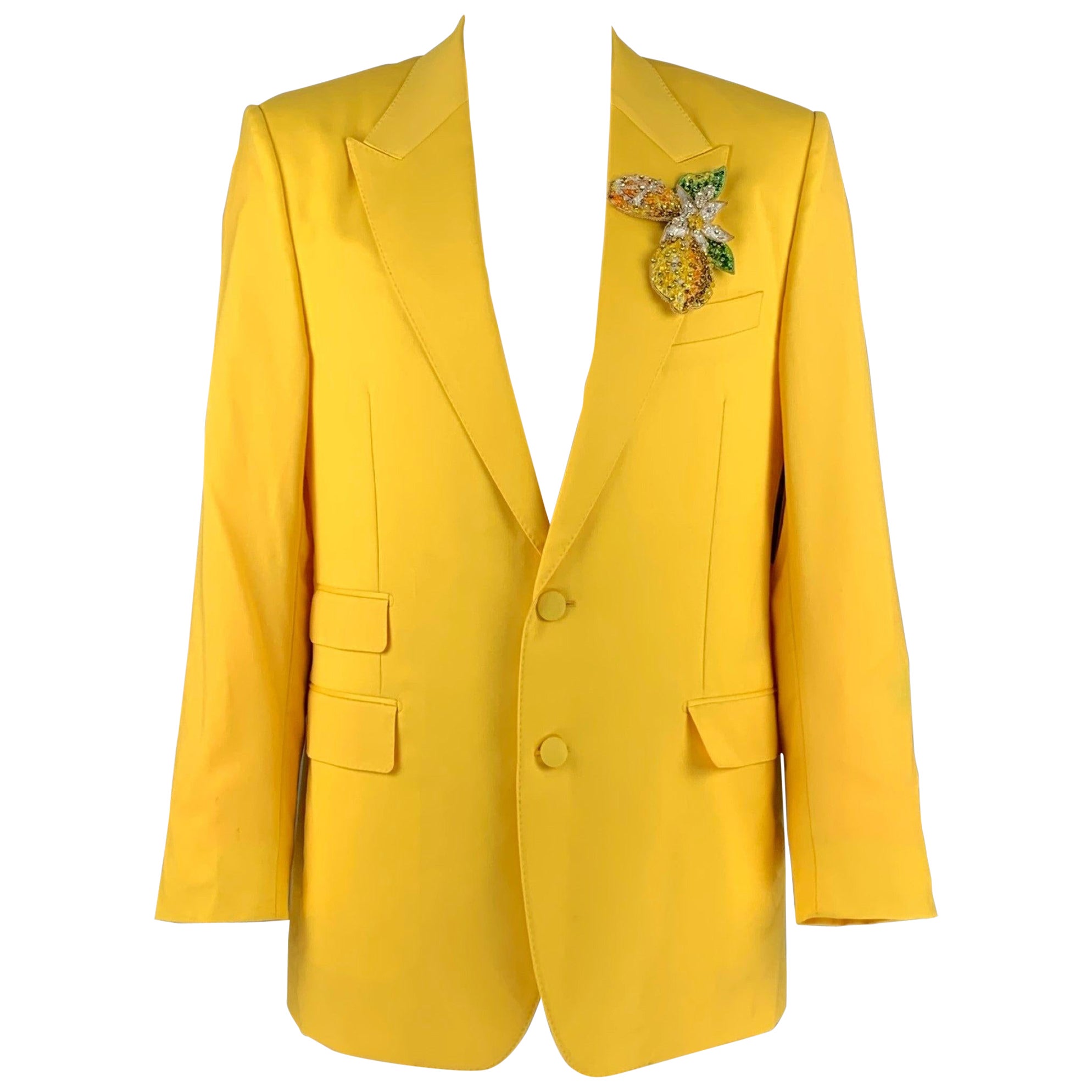 DOLCE & GABBANA Size 44 Yellow Wool Peak Lapel Sport Coat For Sale