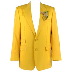 DOLCE & GABBANA - Manteau de sport en laine jaune à revers pointu taille 44