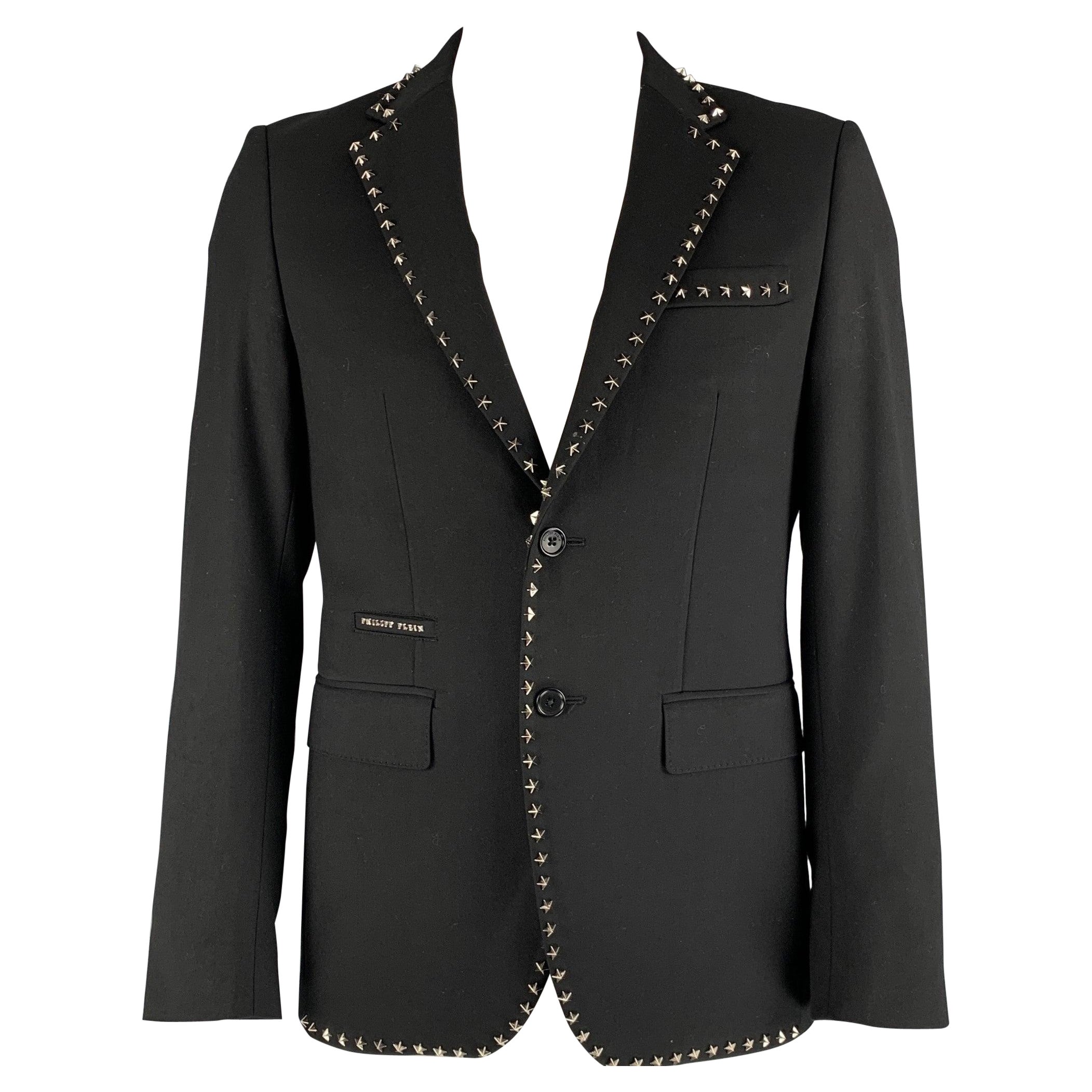 PHILIPP PLEIN Size 42 Black Studded Polyester Wool Sport Coat