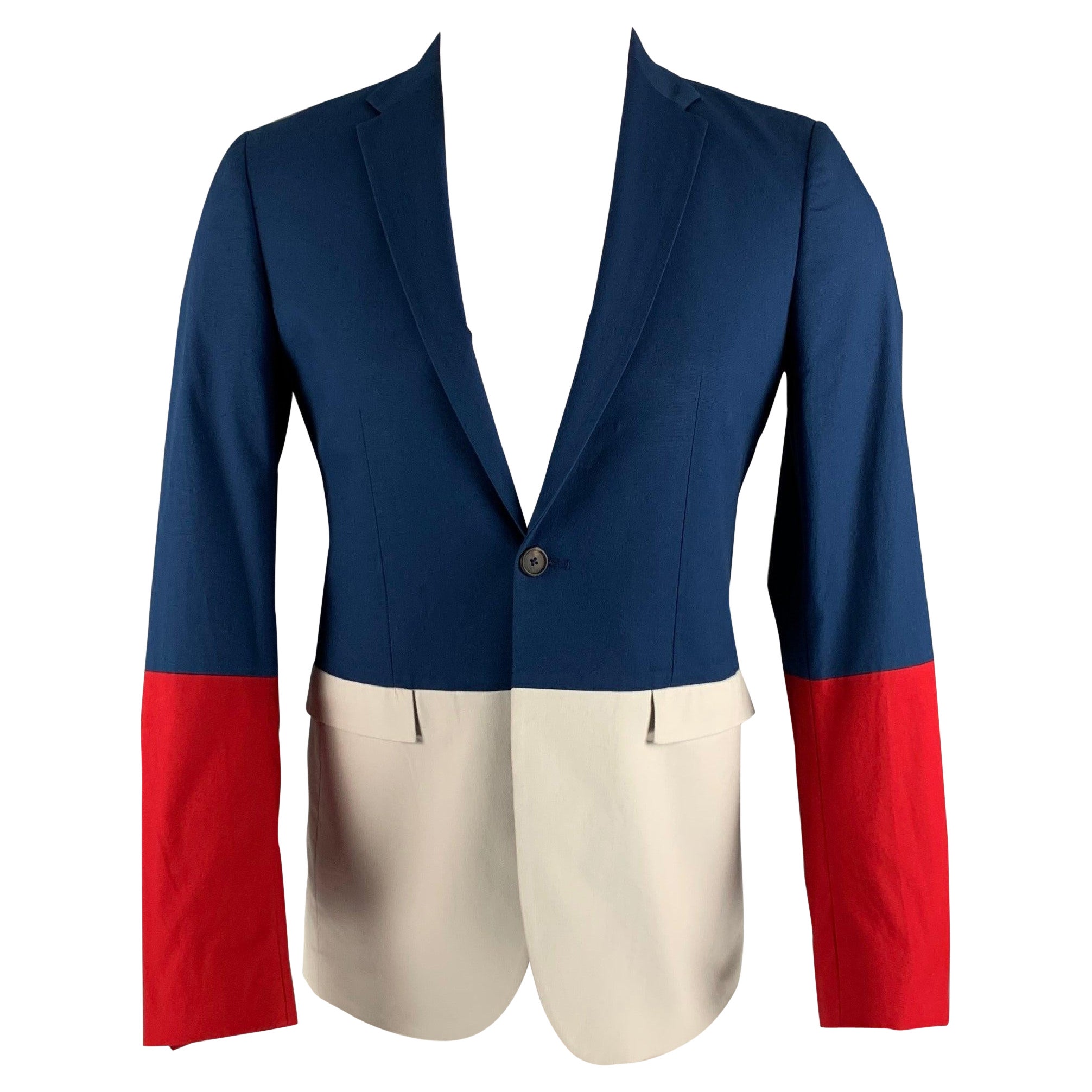 JIL SANDER Taille 36 Manteau sport bleu rouge et blanc à un seul bouton en vente
